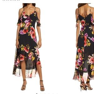 Lulus Love in Bloom cold shoulder dress.